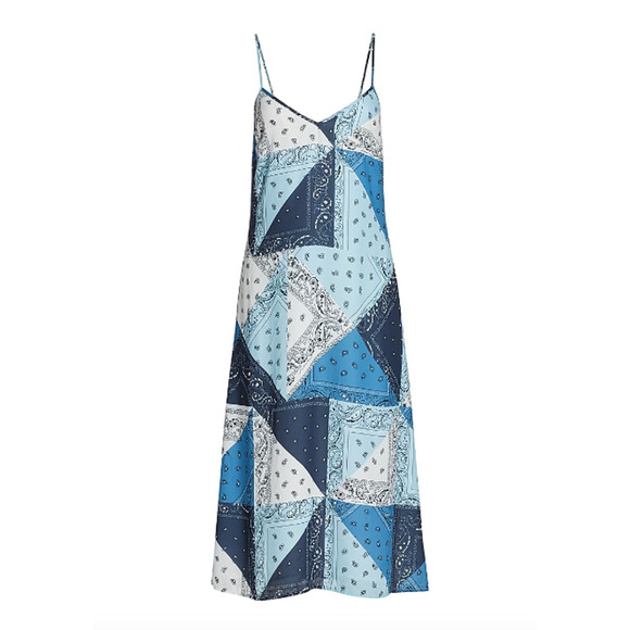 STAUD Dolores Bandana Print Slip Dress Patchwork Blue Capri Midi NWT Medium - Picture 1 of 7